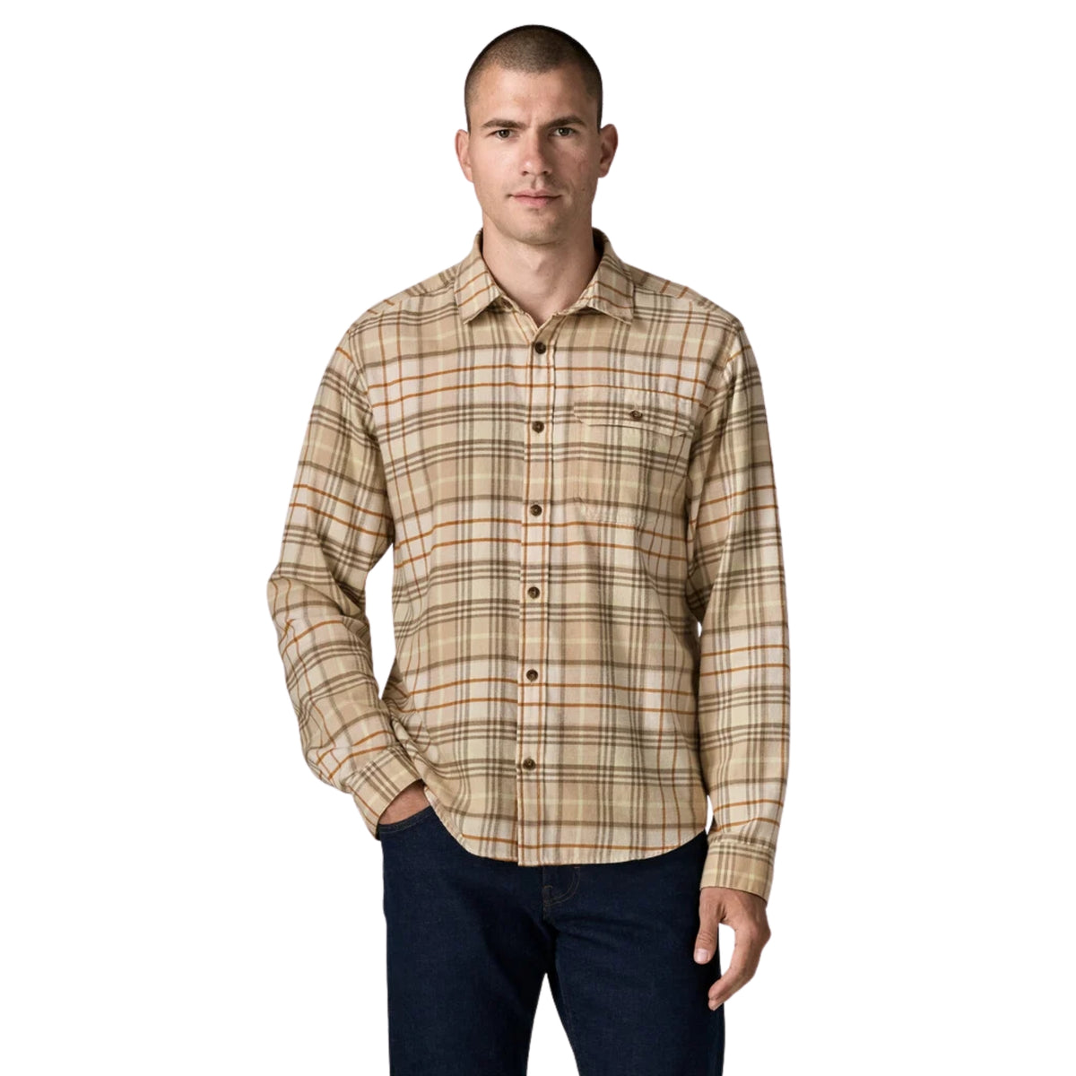Patagonia Men's Long-Sleeved Lightweight Fjord Flannel Shirt - Depth: Natural