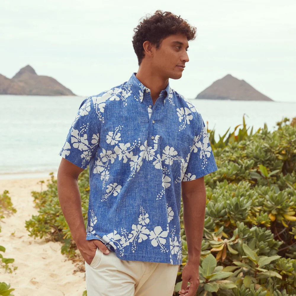Reyn Spooner 50th State Flower Pullover Shirt - Blue