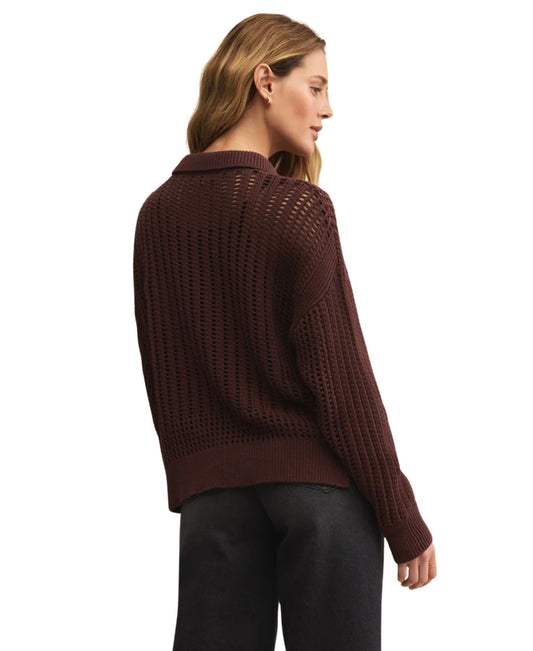 Z Supply Looking Glass Crochet Polo Sweater