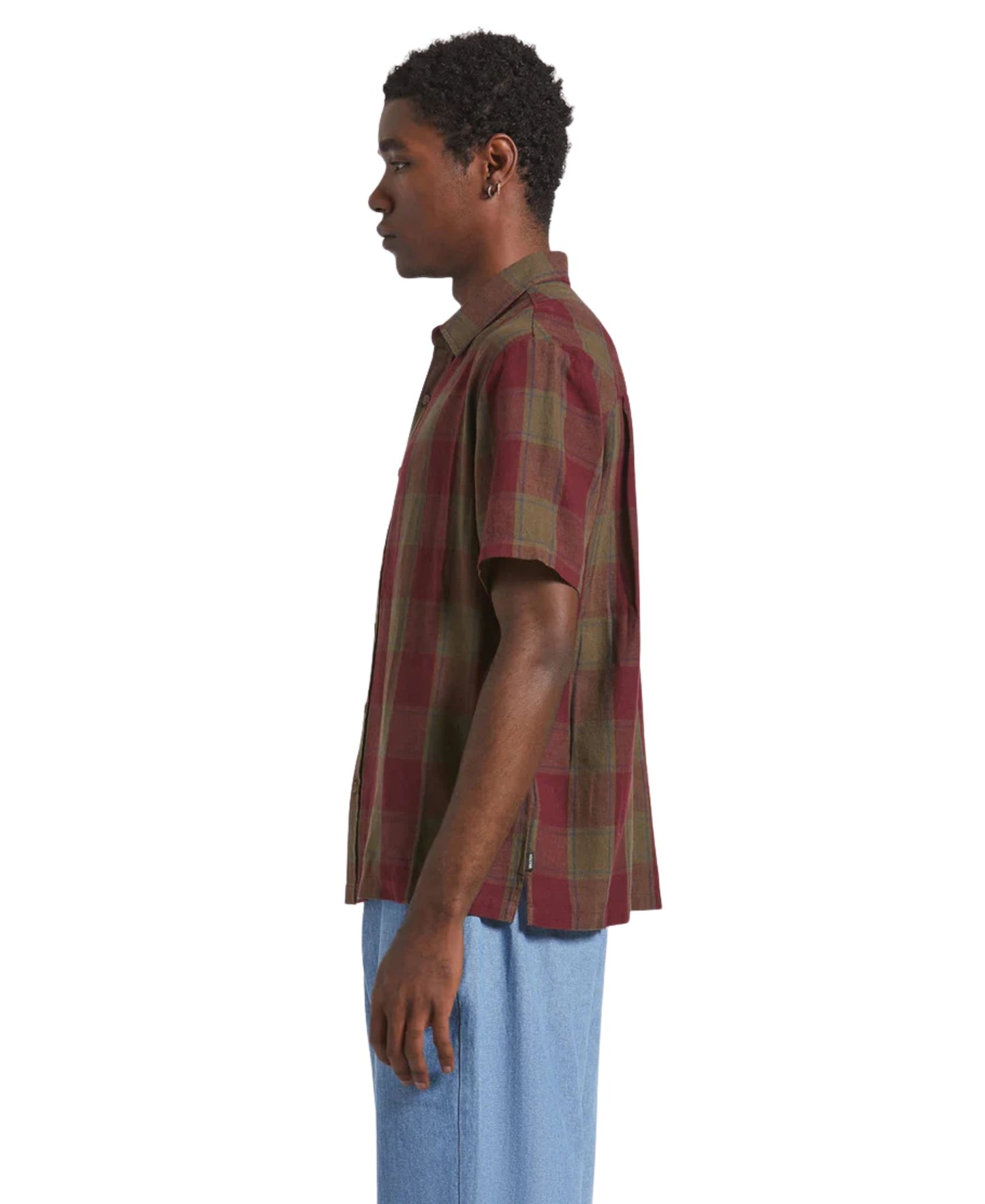 Brixton Cru Linen Blend Shirt - Olive Surplus/ Port