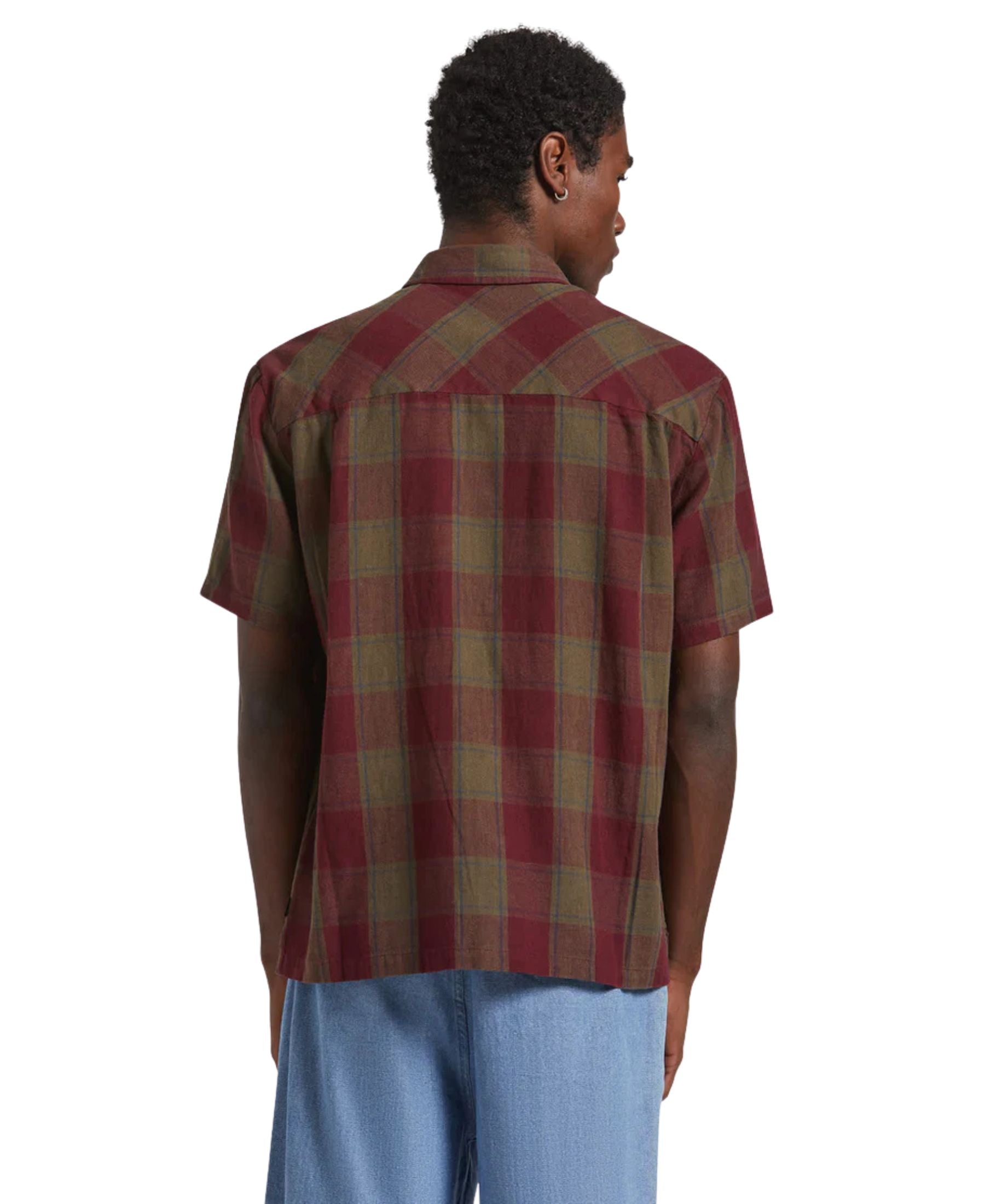 Brixton Cru Linen Blend Shirt - Olive Surplus/ Port