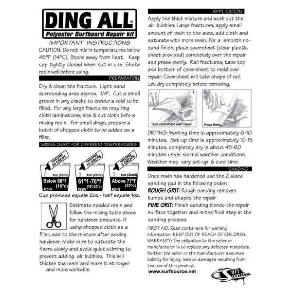 Ding All Standard Polyester Resin 2oz Repair Kit 