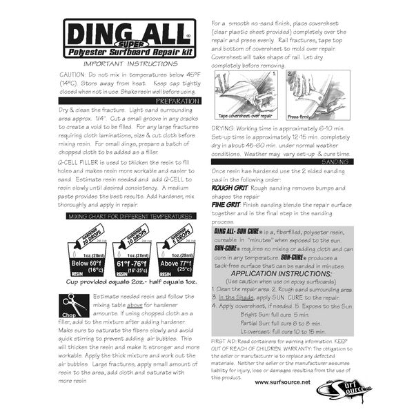 Ding All Super Silmar Polyester Resin 4oz Repair Kit  - Assorted