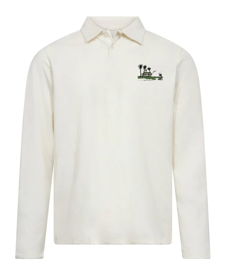 Fragile Ocean Hula Golf Long Sleeve Polo T-Shirt - VWHITE