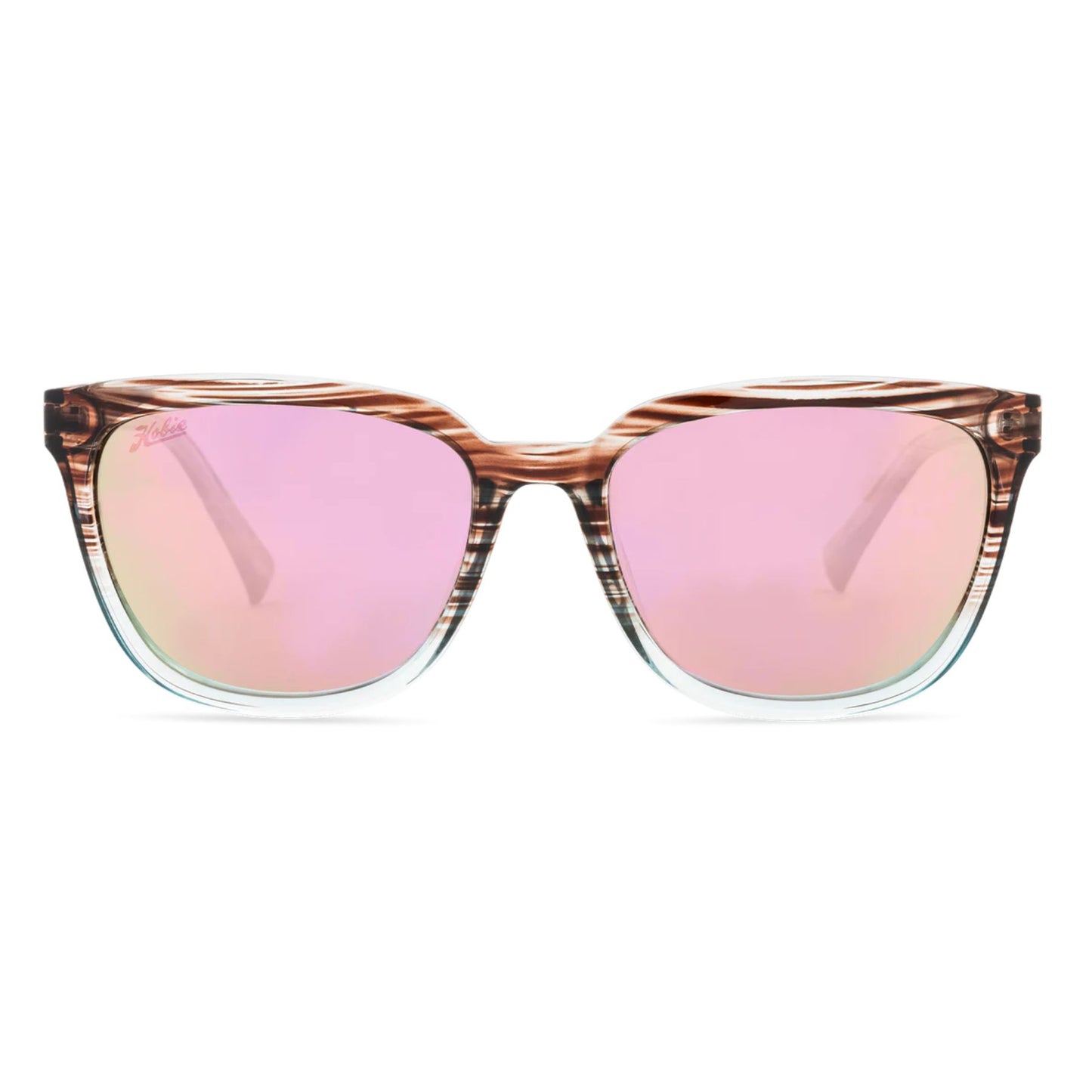 Hobie Polarized Monica Shiny Wood Grain / Aqua Blue Fade & Pink Mirror Singlasses - Aqua
