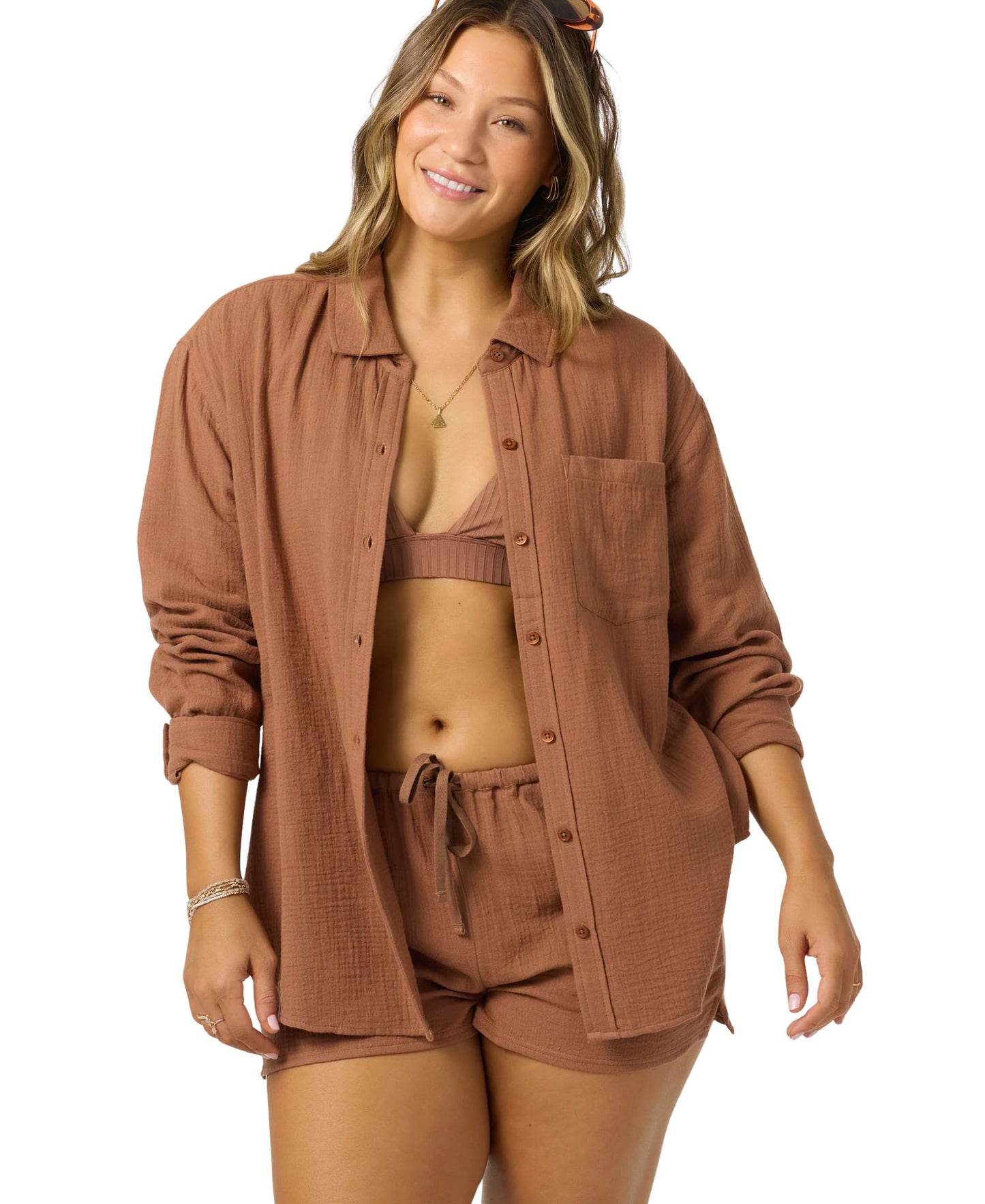 O'Neill Leni Relaxed Long Sleeve Top - Carob Brown