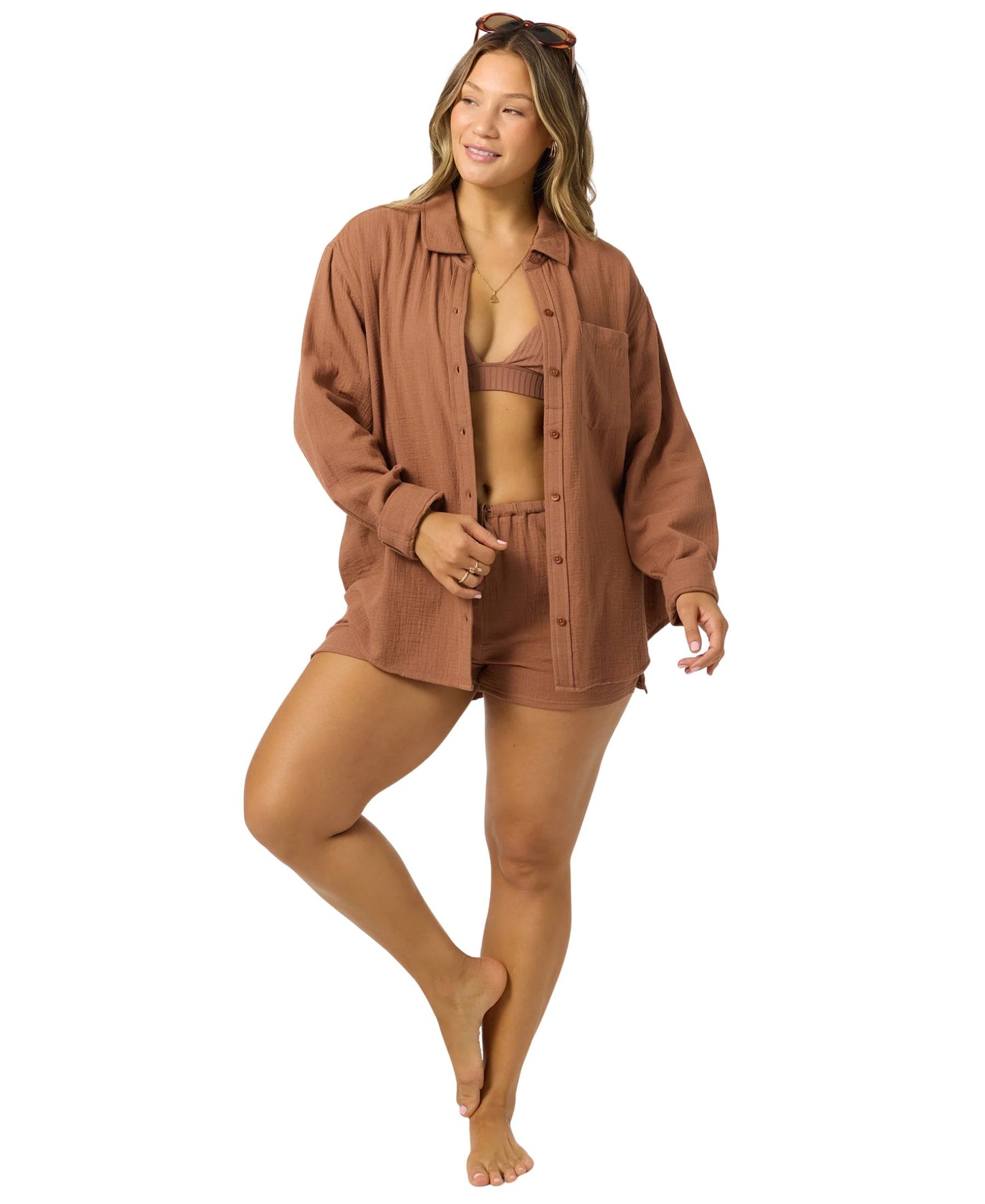 O'Neill Leni Relaxed Long Sleeve Top - Carob Brown