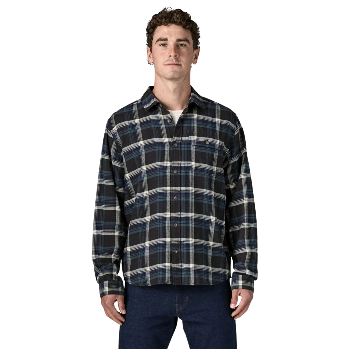 Patagonia Men's Long-Sleeved Lightweight Fjord Flannel Shirt - Cozy Cabin: Ink Black