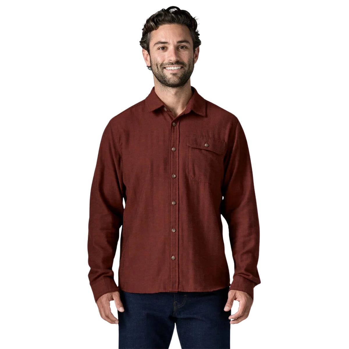 Patagonia Men's Long-Sleeved Lightweight Fjord Flannel Shirt - Mirror Weave: Rusty Red