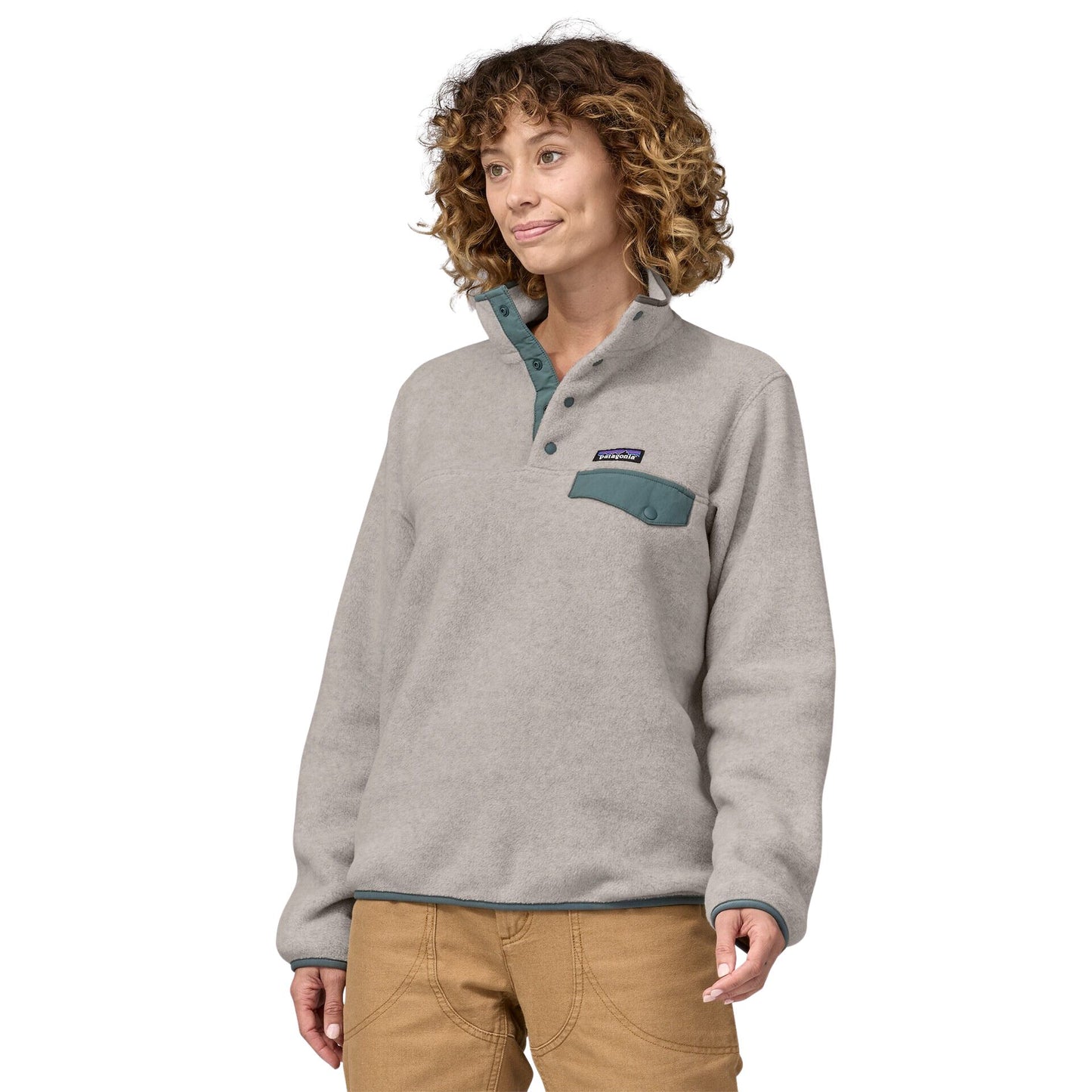 Patagonia Women's Lightweight Synchilla Snap-T Fleece Pullover - Oatmeal Heather w/Nouveau Green