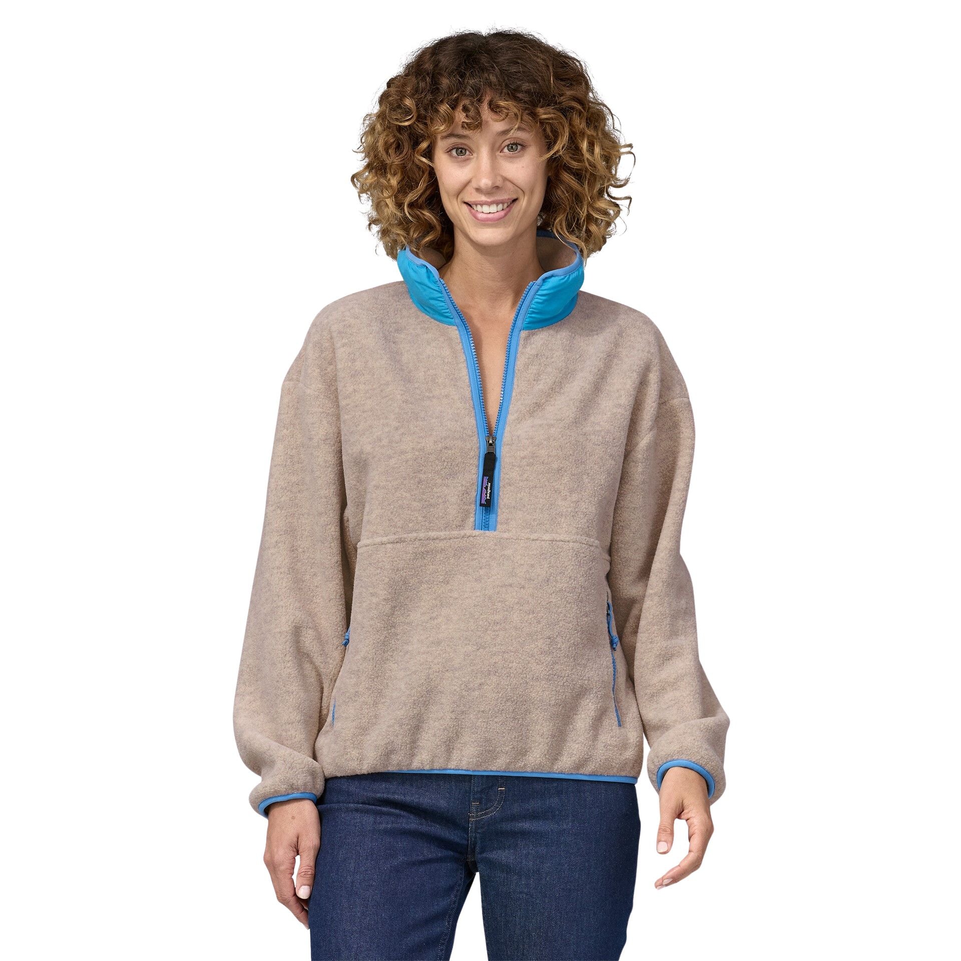 Patagonia Women's Synchilla Fleece Marsupial  - Oatmeal Heather w/Blue Bird