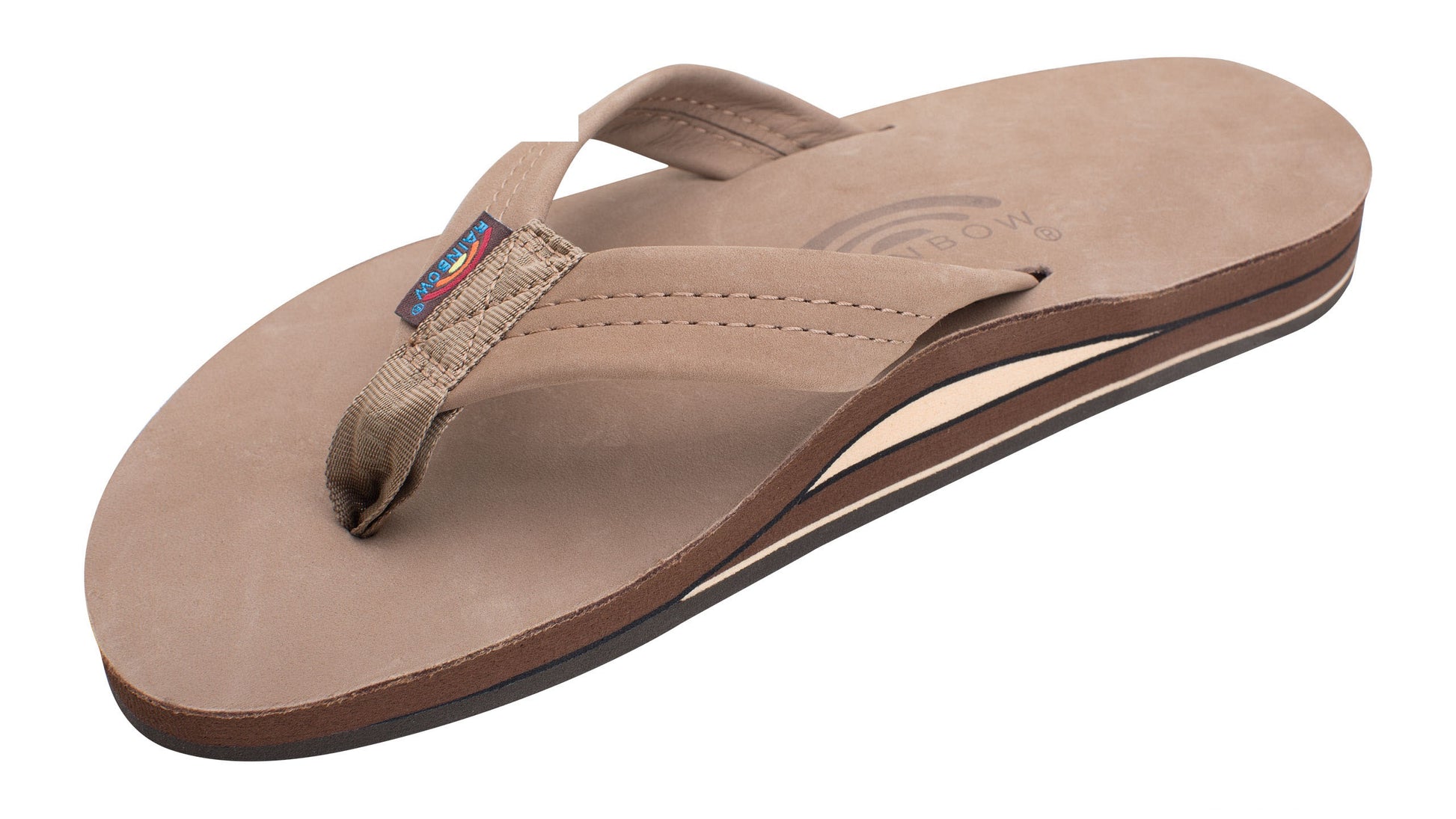 Rainbow Double Layer Wide Strap Men's Sandals  - Dark Brown