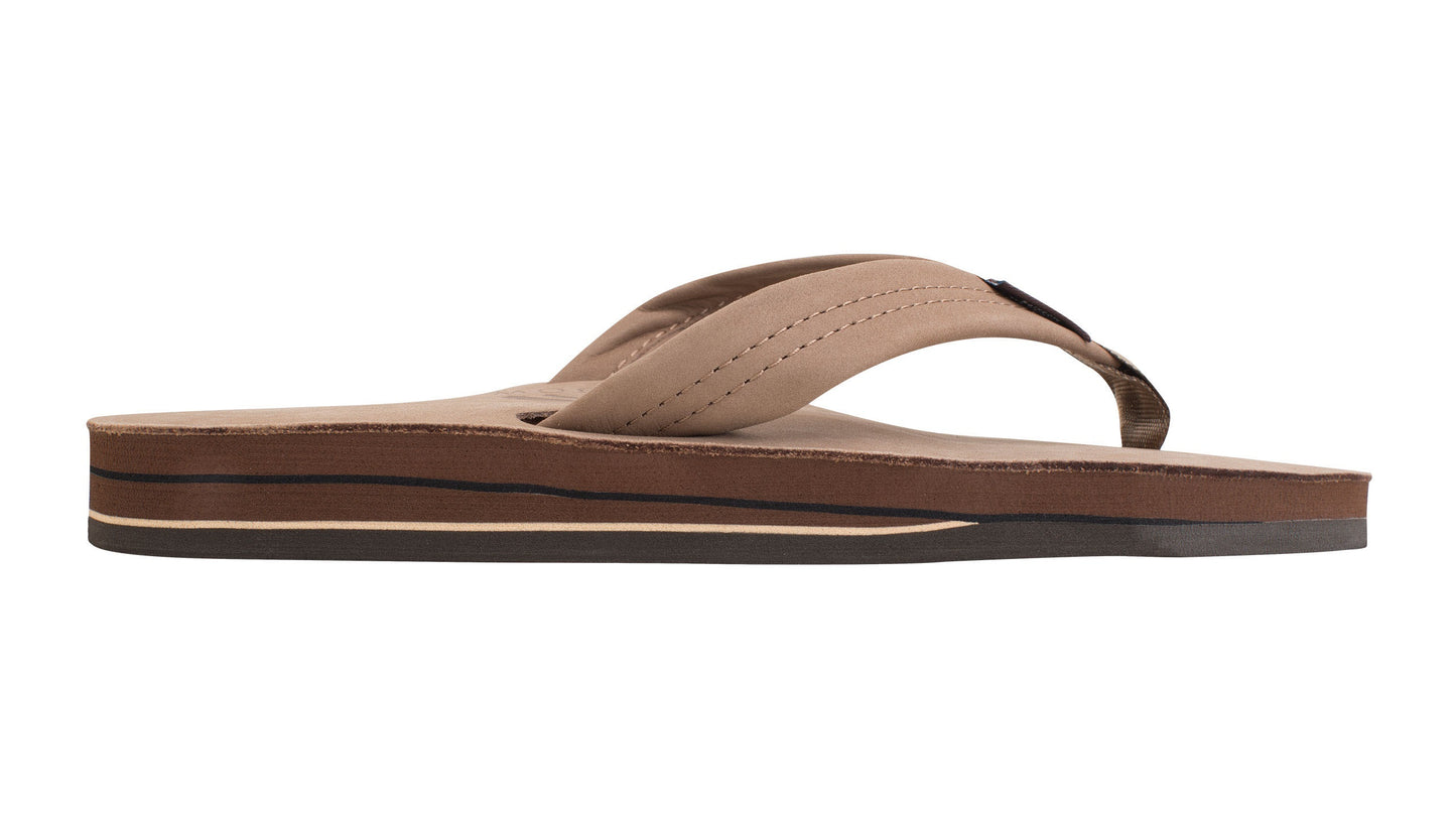 Rainbow Double Layer Wide Strap Men's Sandals  - Dark Brown