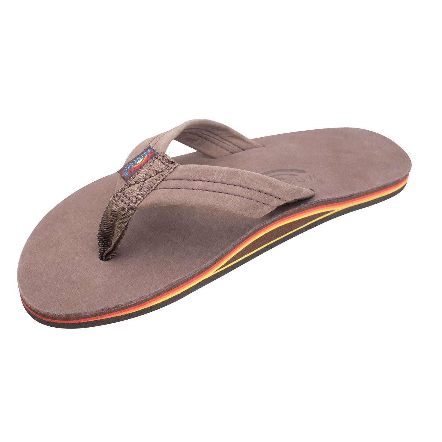 Rainbow Single Layer Premier Leather 1" Strap Men's Sandals  - Expresso/Red/Orange/Yellow