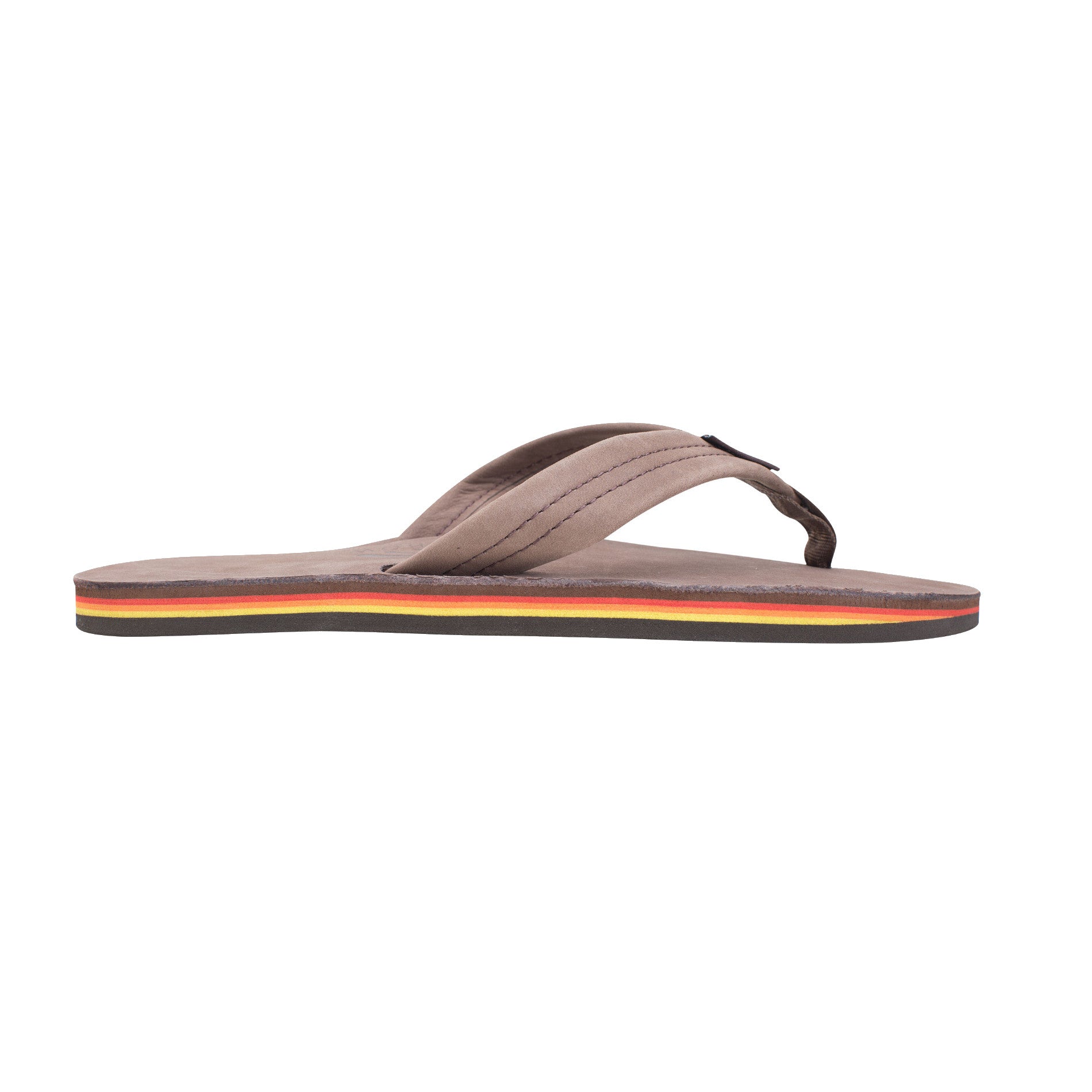 Rainbow Single Layer Premier Leather 1" Strap Men's Sandals  - Expresso/Red/Orange/Yellow