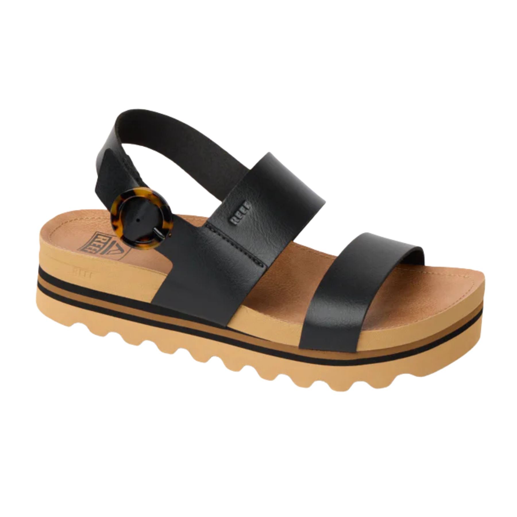 Reef Vista Hi Buckle Black & Tan Women's Sandals - Black/Tan