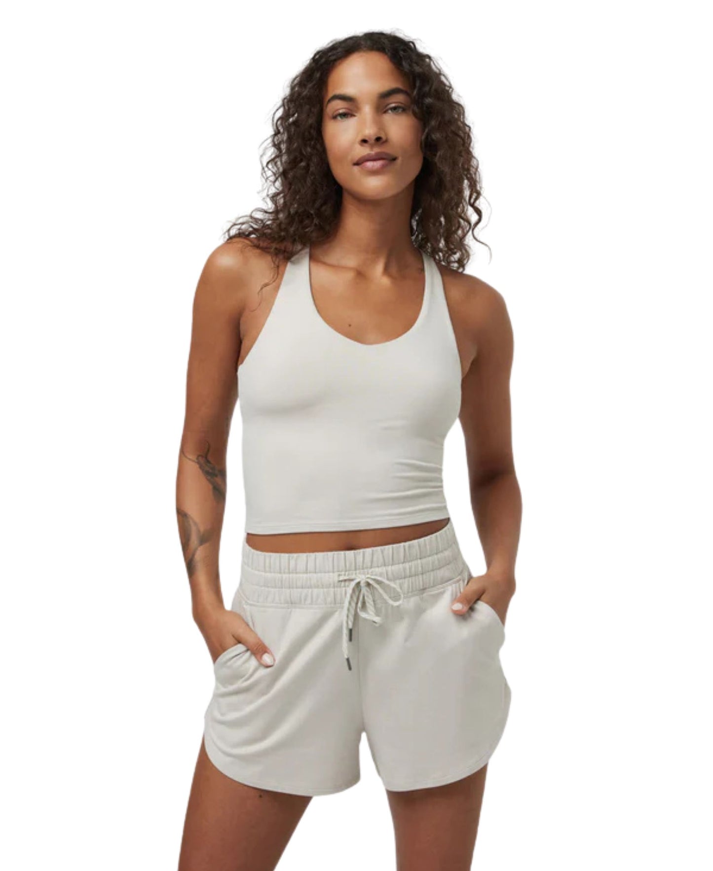 Vuori Halo Performance Crop Tank - Ecru Heather