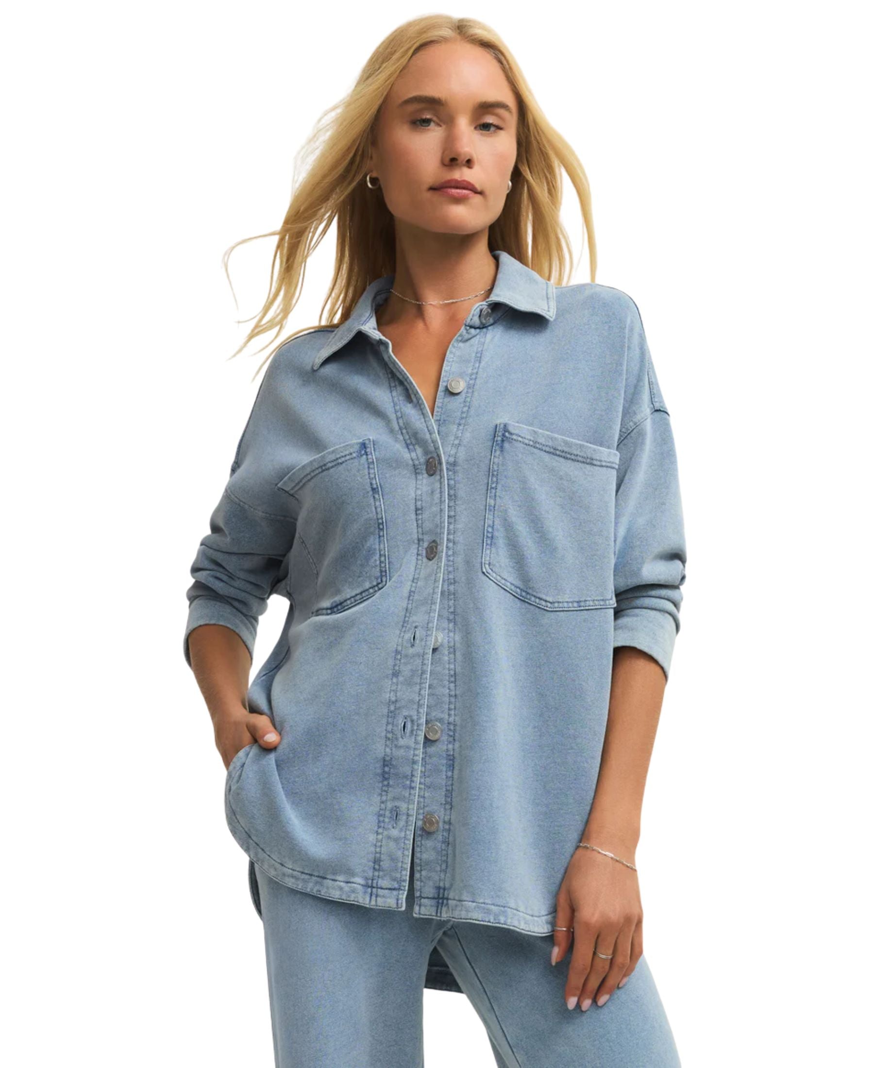 Z Supply All Day Knit Denim Jacket - Ocean Air Indigo