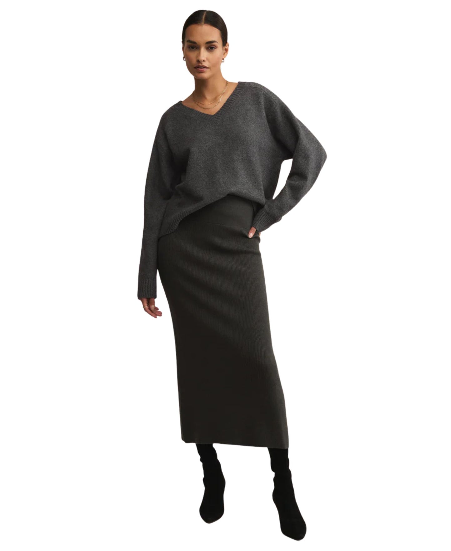 Z Supply Eloise Jacquard Sweater Skirt - Charcoal Heather
