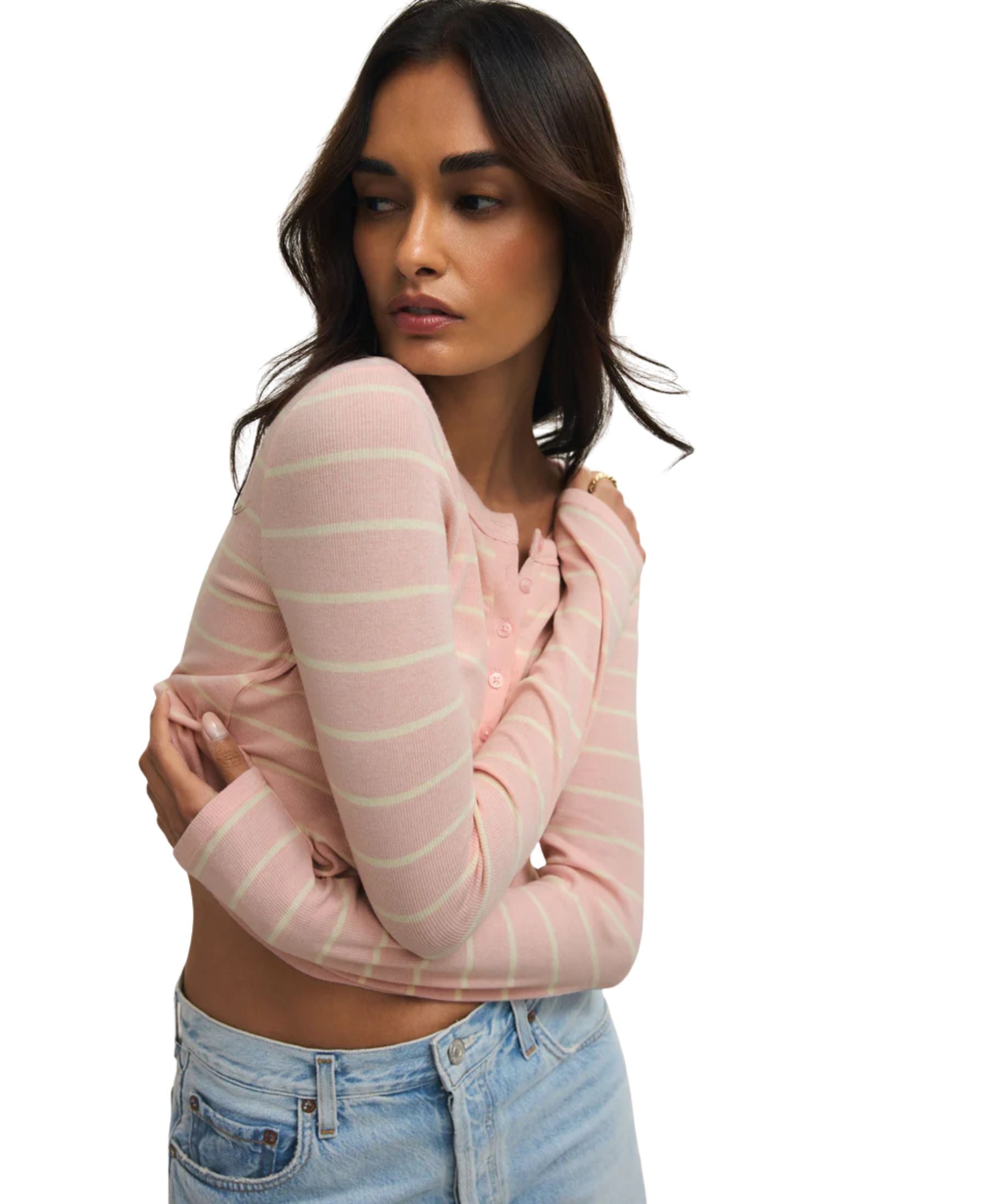 Z Supply Ferris Henley Striped - Washed Pink