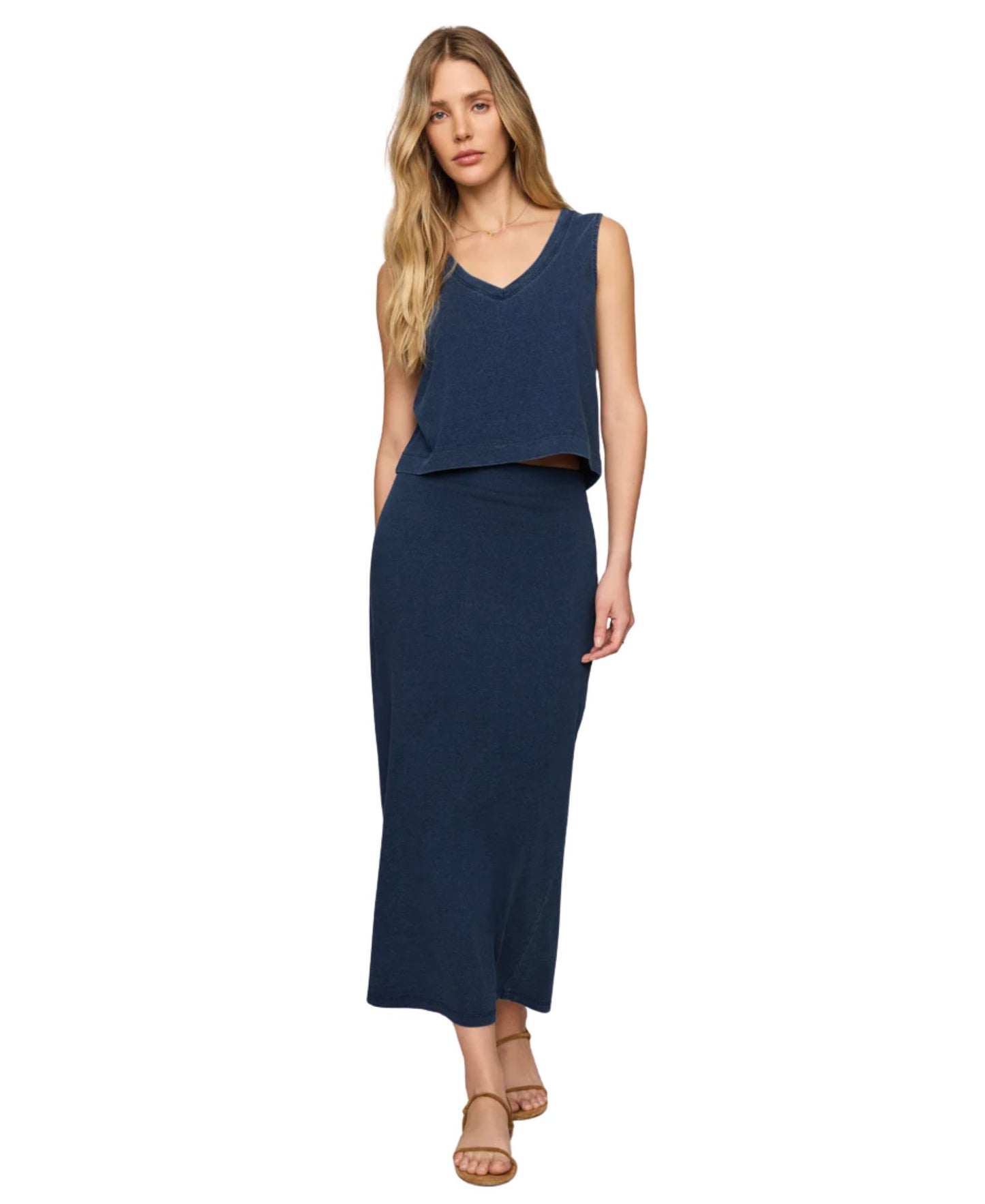 Z Supply Gail Jersey Denim Midi Skirt - Indigo
