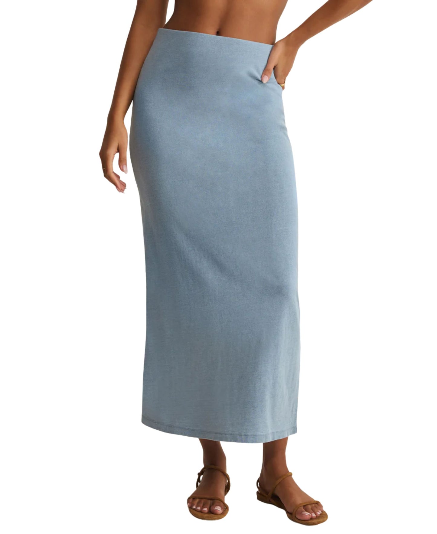 Z Supply Gail Jersey Denim Midi Skirt - Ocean Air Indigo