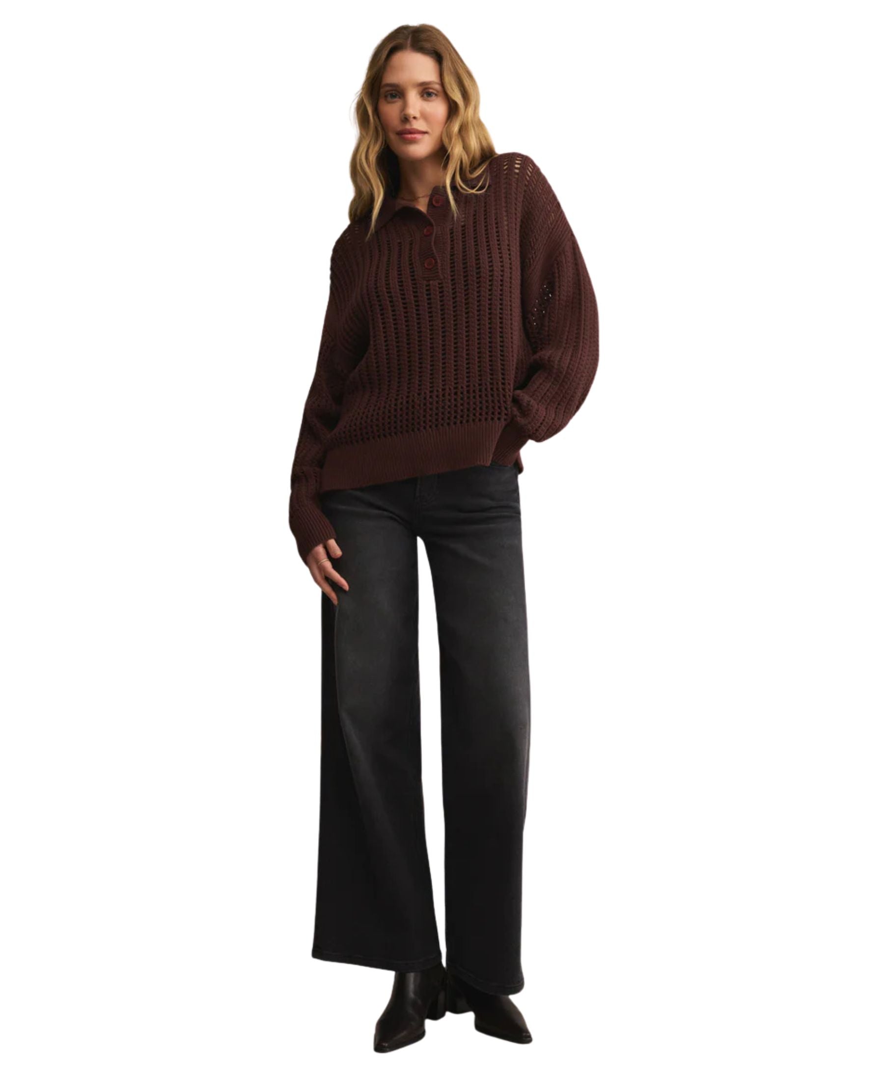 Z Supply Looking Glass Crochet Polo Sweater - SDW