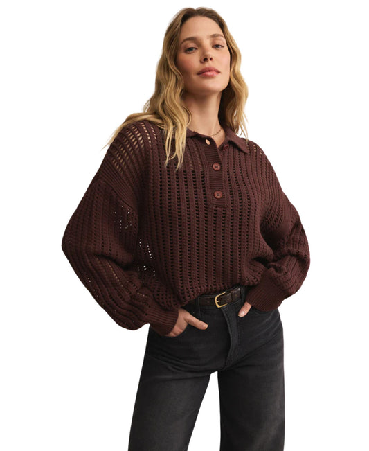 Z Supply Looking Glass Crochet Polo Sweater