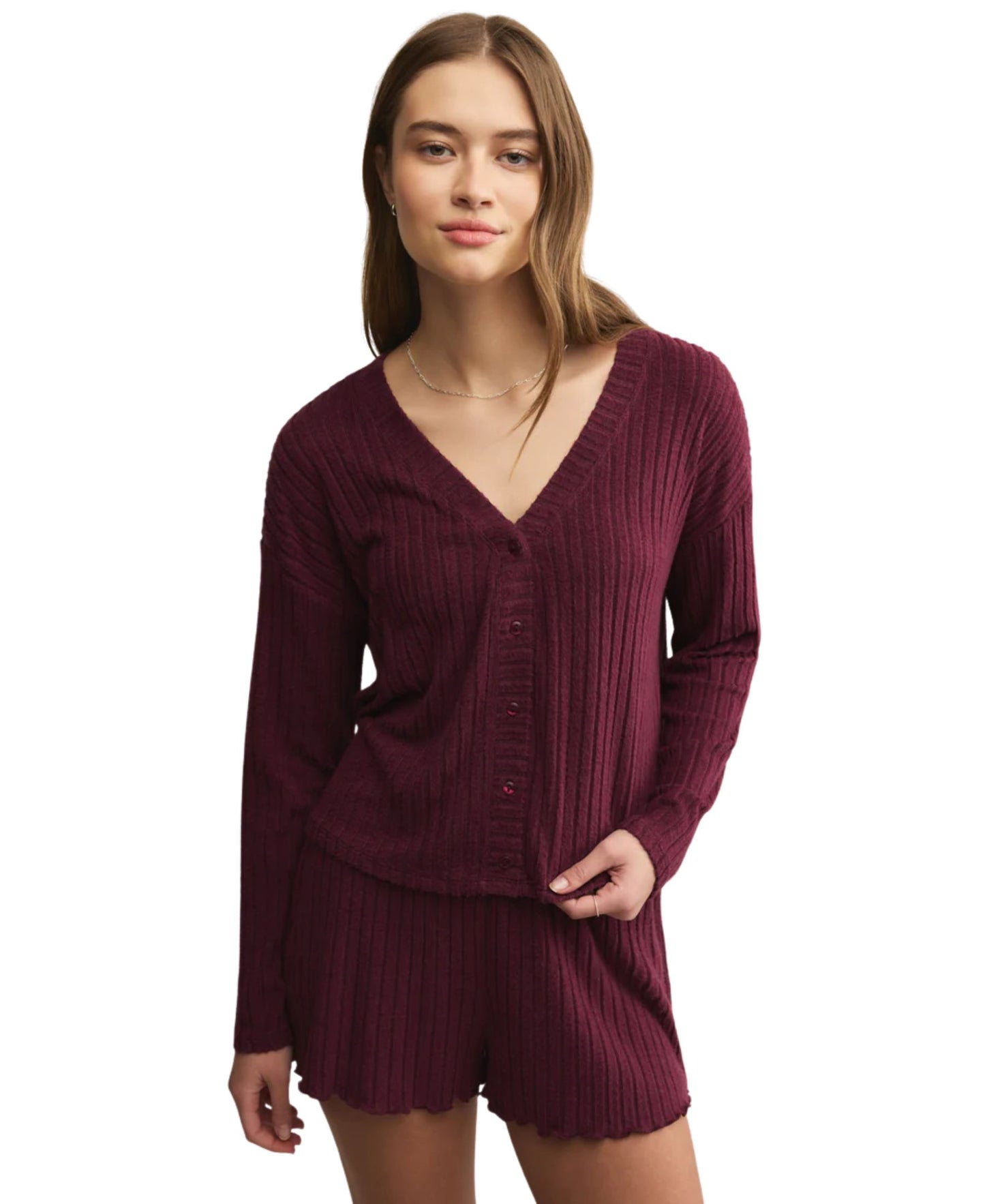 Z Supply Mara Rib Cardigan - Merlot