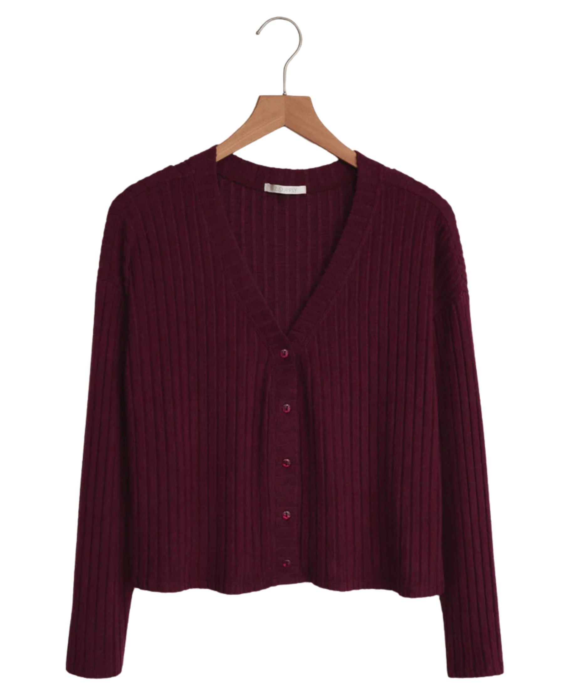 Z Supply Mara Rib Cardigan - Merlot