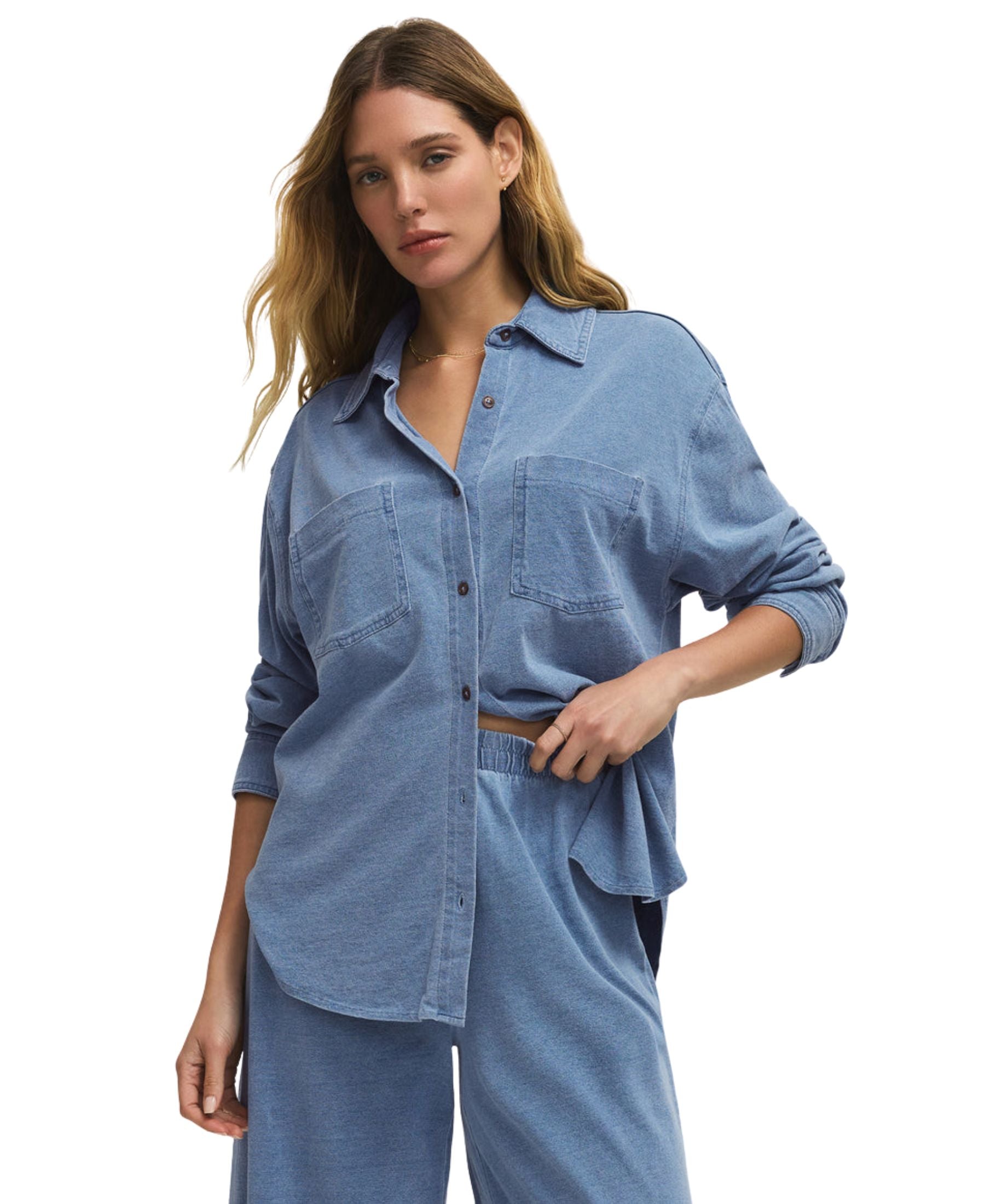 Z Supply Reese Jersey Denim Button Up