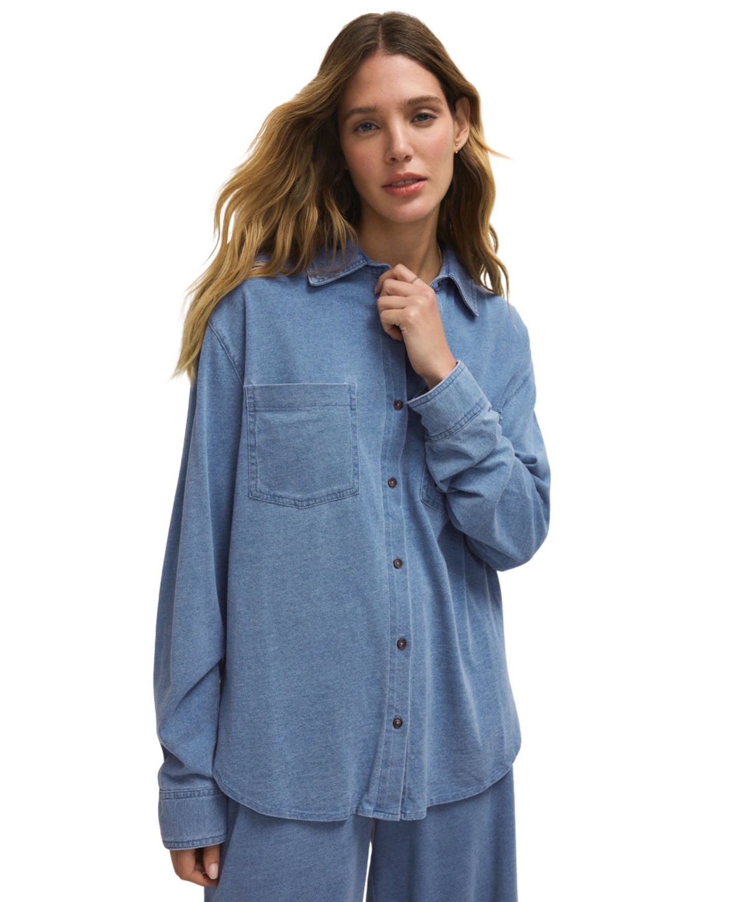 Z Supply Reese Jersey Denim Button Up