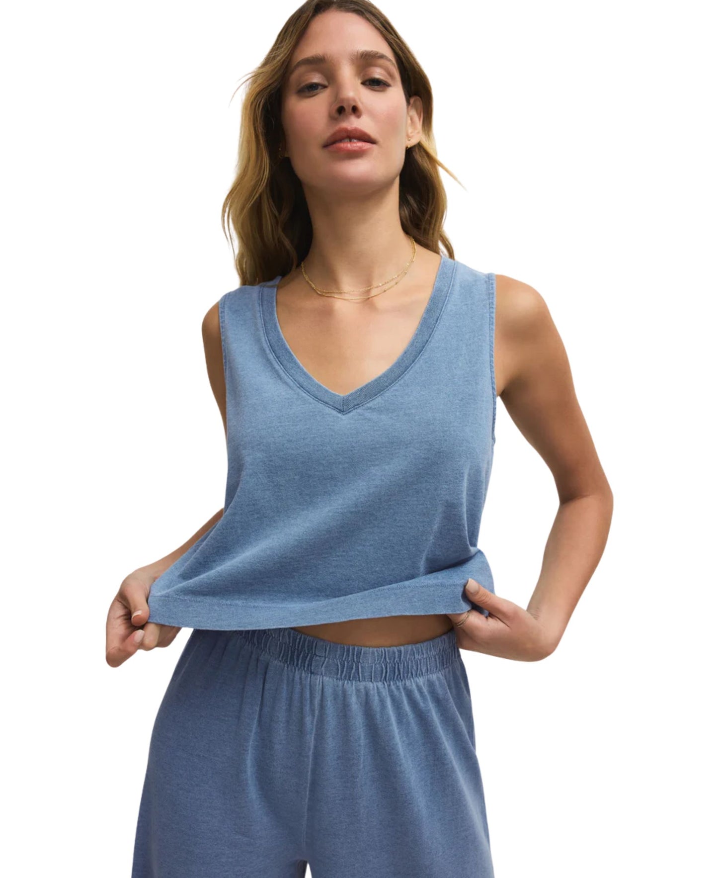 Z Supply Sloane V Neck Jersey Denim Top