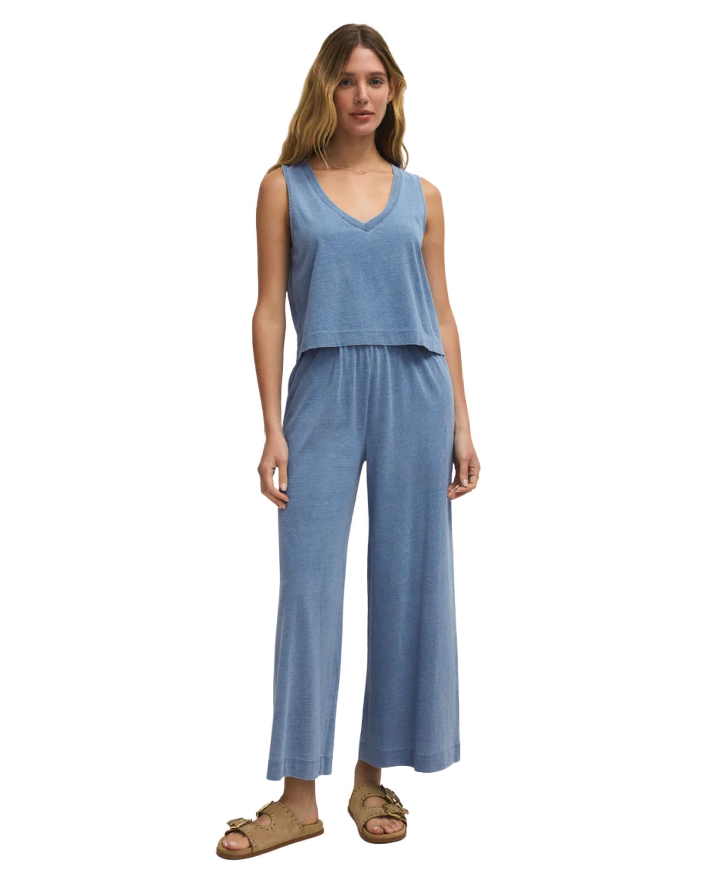 Z Supply Sloane V Neck Jersey Denim Top