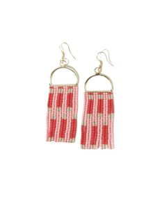 Ink + Alloy Allison Check Stripe Beaded Fringe Earrings Blush