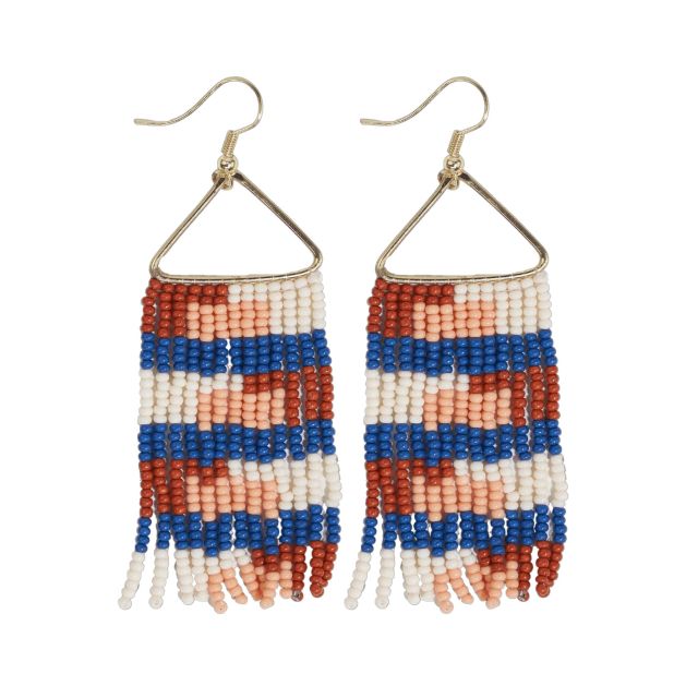 Ink + Alloy Whitney Quilted Beaded Fringe Earrings Rust + Lapis