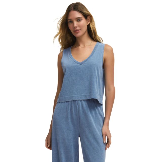 Z Supply Sloane V Neck Jersey Denim Top