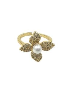 Athena Designs Adjustable Flower & Pearl Ring