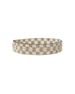 Ink + Alloy Alex Small Checkered Beaded Stretch Bracelet Ivory/Gold