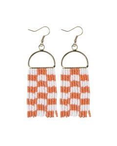 Ink + Alloy Allison Checkered Beaded Fringe Earrings Orange + White
