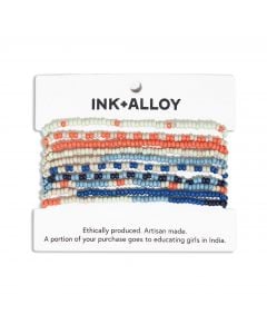 Ink + Alloy Sage Mixed Stripe Beaded 10 Strand Stretch Bracelets Coastal
