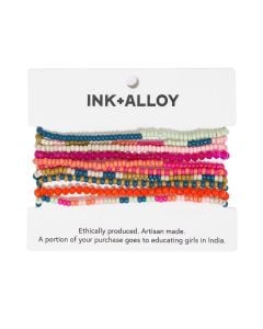 Ink + Alloy Sage Mixed Stripe Beaded 10 Strand Stretch Bracelets Rainbow