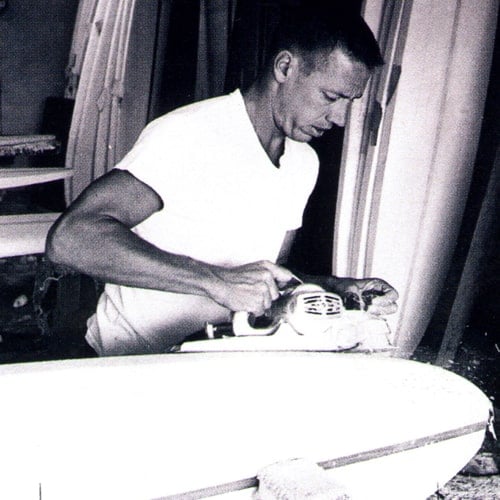 hobie alter shaping a surfboard back in the 50's